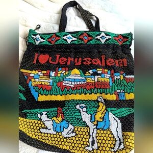Colorful Beaded I Love Jerusalem Tote Bag